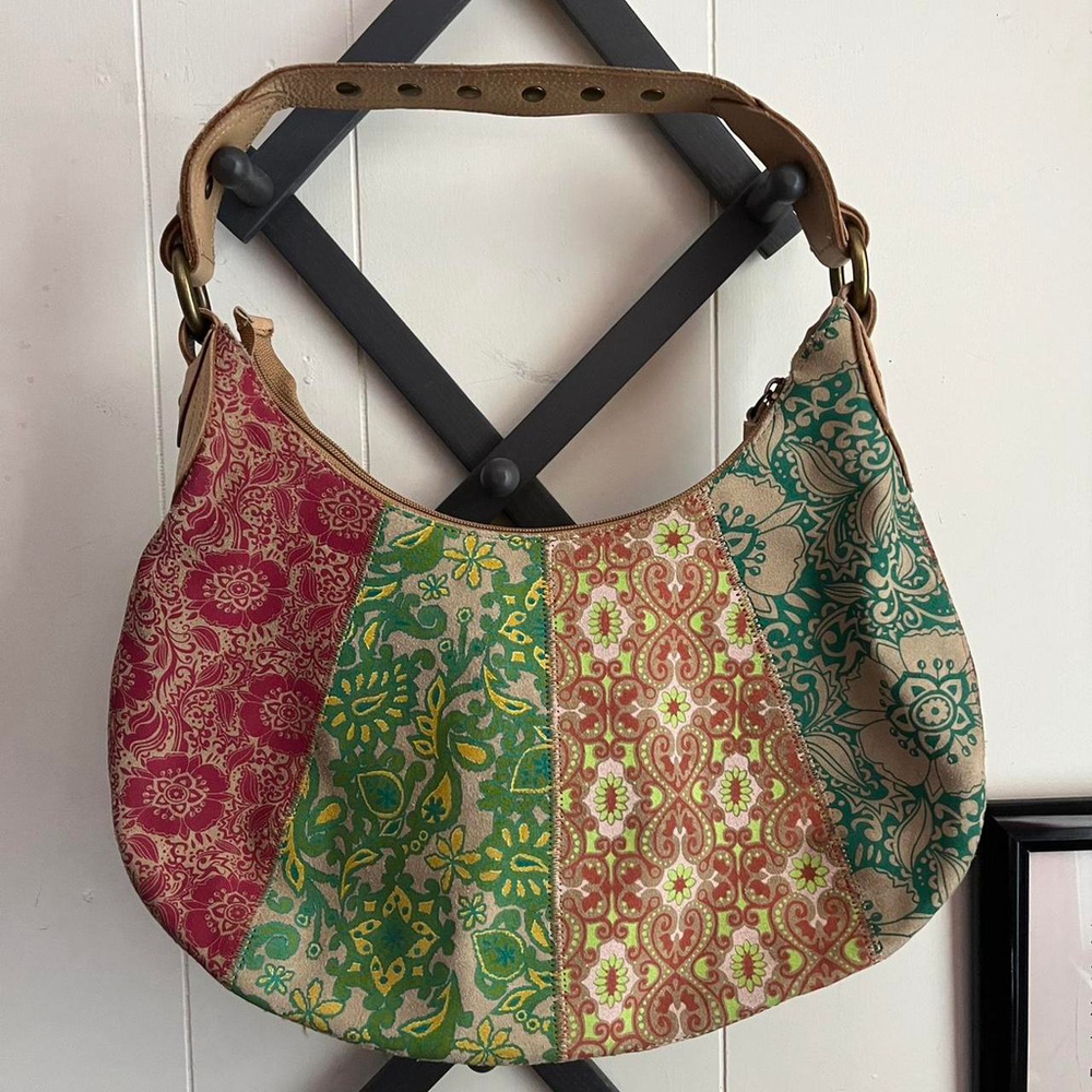 Multi Colored Genuine Leather Patchwork Shoulder … - image 3